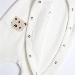 CHICCO velor bodysuit in off-white color with embossed teddy bear print.