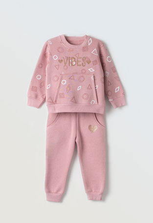 EBITA tracksuit set in pink with "VIBES" logo embossing.