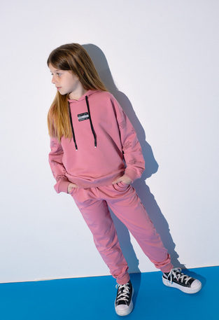 Seasonal EBITA tracksuit set in pink color with hood.