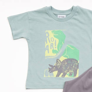 TRAX shorts set in mint color with "ROAR" logo.