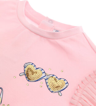 ORIGINAL MARINES cotton blouse in pink, with pleated sleeves and print with strass details.