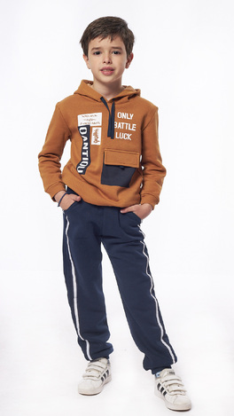 HASHTAG tracksuit set in tan color with hood and print.