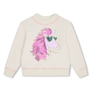 BILLIEBLUSH sweatshirt in off-white with an embossed unicorn print made of sequins.