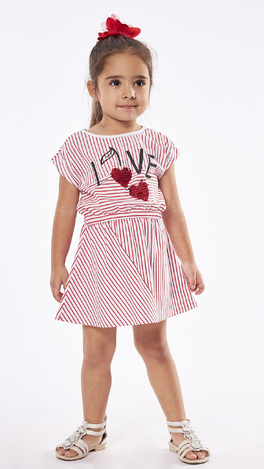 EBITA dress in red color with striped pattern and sequins.