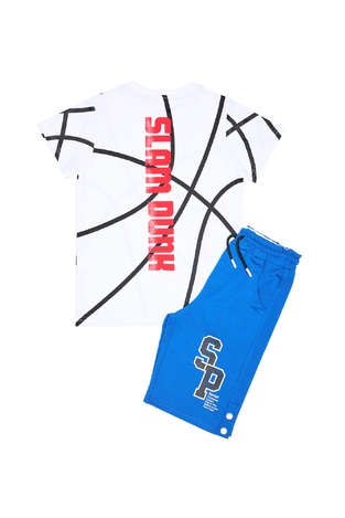 SPRINT shorts set in white color with all over basketball print.