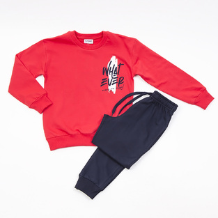 Seasonal TRAX tracksuit set in red with "WHAT EVER MAKES YOU HAPPY" logo.