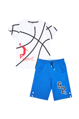 SPRINT shorts set in white color with all over basketball print.