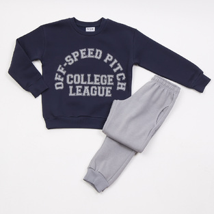 TRAX tracksuit set in maroon blue with "COLLEGE LEAGUE" logo embossing.