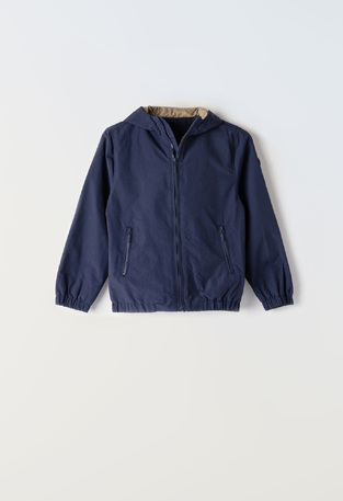 HASHTAG seasonal jacket in dark blue color with hood.