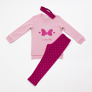 TRAX tights set, top in pink with glitter and tights with a polka dot pattern.