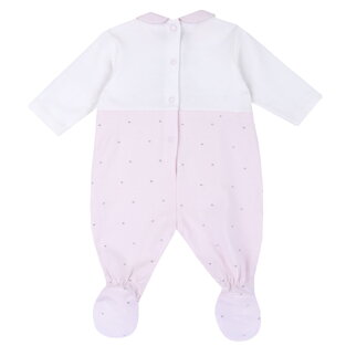 CHICCO cotton romper in pink with an embossed kitten print.